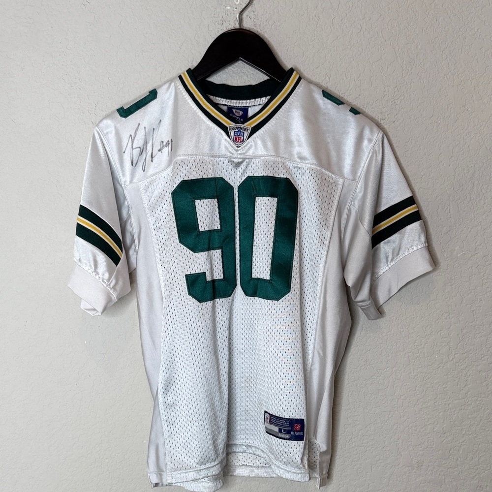 BJ Raji signed White and Green NFL Jersey youth large 14-16